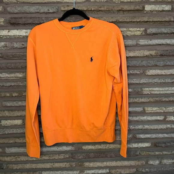 Polo by Ralph Lauren Vintage Orange Fleece Lined French Terry Sweatshirt Small - Picture 8 of 8